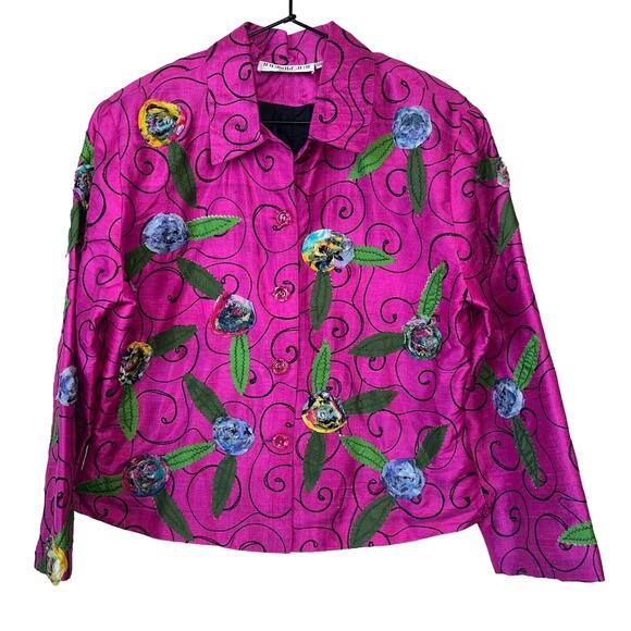 Tunique Nights Womens Sz M 100% Silk Button Down Art to Wear Floral - Picture 1 of 4